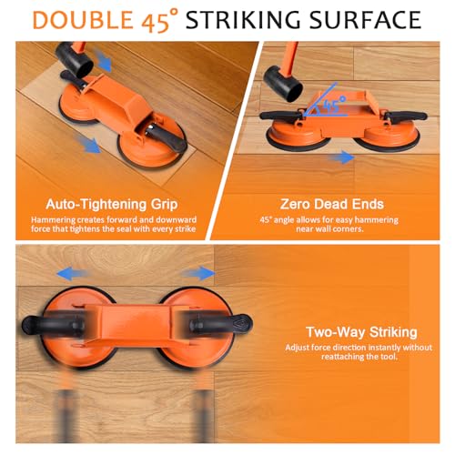 Floor Gap Fixer Tool Kit for Laminate & Vinyl Plank Floors, Heavy Duty Floor Suction Cup Tool for Gaps with Rubber Hammer, Adhesive Pads & Scraper, Laminate Floor Repair Kit for Floating Floors