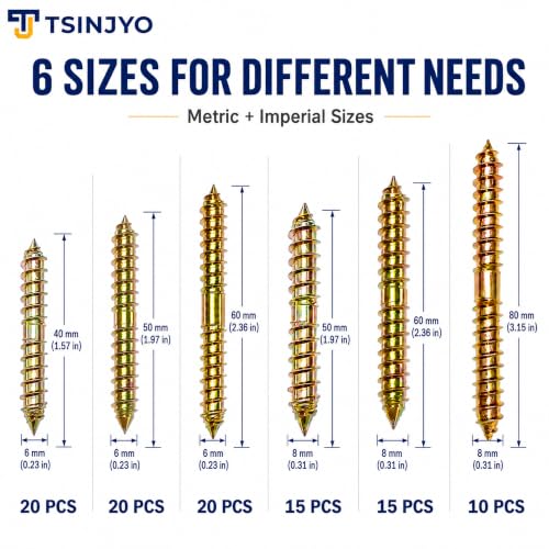 100 pcs M4 M6 Self-Tapping Screw Hanger Bolts Assortment Set, Zinc Double Ended Thread Dowel Screws, Woodworking Furniture Screw for Wood Connecting & Fixing (40/50/60/80mm)