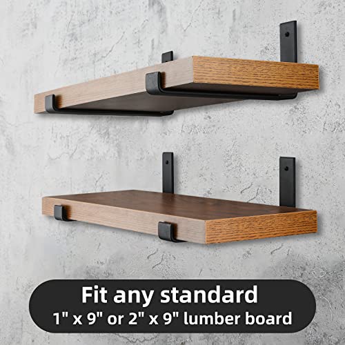 4 Pack Shelf Brackets, Heavy Duty 9 Inch J Shelf Bracket with Lip, Industrial Wall-Mounted Floating Supports for 8.8" Wide Lumber Board, Matte Black, HOME MASTER HARDWARE - size: 4 Pack