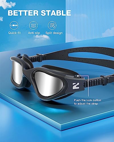 ZIONOR Swim Goggles, G1 SE Swimming Goggles Anti-Fog for Adult Men Women - color: B5-silver Lens Allblack Frame