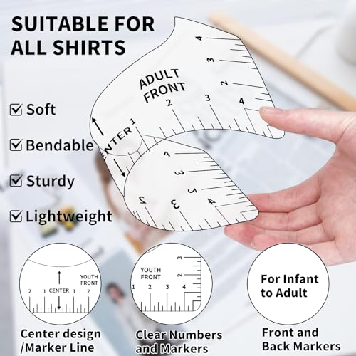 12pcs Tshirt Ruler Guide for Vinyl Alignment, T Shirt Measurement Accessories Tools for Cricut Heat Press & Cameo & HTV Transfer Vinyl, Stocking Stuffers Gifts for Women (White) - style: Tshirt Ruler-12-White