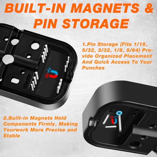 BESTNULE 26pc Roll Pin Punch Set with Bench Block & Pivot Pin Tool & Hammer - size: 26-piece set
