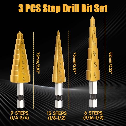 3PCS Titanium Step Drill Bit - 4241 HSS Step Bit with Two Straight Flutes - color: 3Pcs Straight