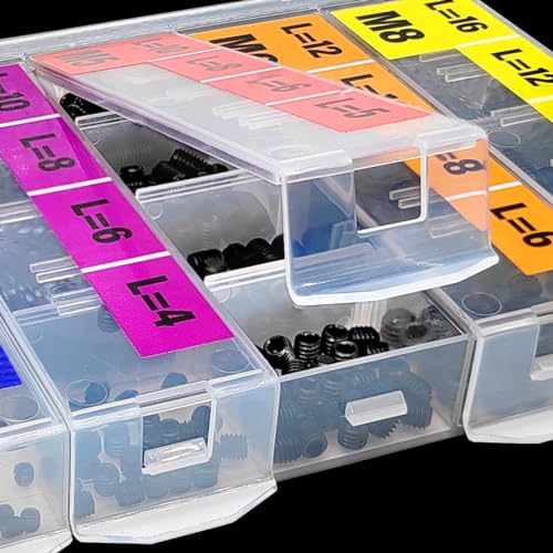 EEEEE 707Pcs Internal Hex Drive Cup-Point Assorted Set Screw Assortment Kit 24 Sizes Metric M2/M2.5/3/4/5/6/8 Stainless Steel Assorted Screw grub Screw 12.9 Class Alloy Steel Black Assortment