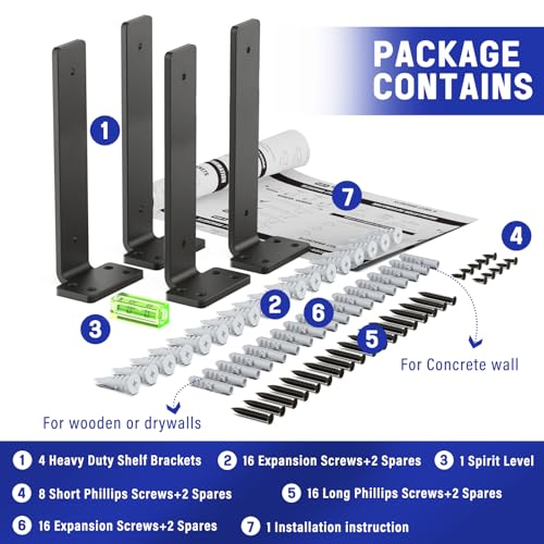 Goovilla Shelf Bracket, Floating Shelf Brackets 10 inch Long, 4 Pack, Black - size: 10 Inch, style: Black 4Pack