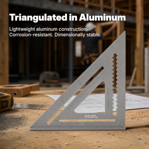 BLACK CANYON 12 Inch Aluminum Rafter Square, Durable Carpenter Tool with 1/8 Inch Graduations for Woodworking - size: 12"