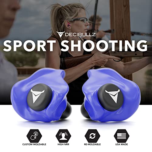 Decibullz Custom Molded Ear Plugs, 31dB NRR Shooting Ear Protection (Blue) - color: Blue