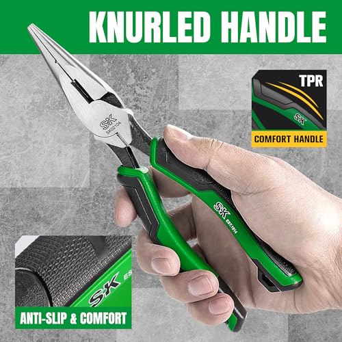 SK 8-Inch Needle Nose Pliers, Long Nose Pliers, Twill Teeth & Nali Holder - style: 8in Long Nose Pliers