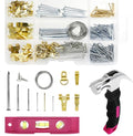 308Pcs Picture Hanging Kit, Hanging Hardware with Hooks, D Ring, Nails, Wire Wall Hanging Kits with Magnetic Level, Small Pink Claw Hammer for Hanging Pictures Frame Painting Home Office Wall Decor