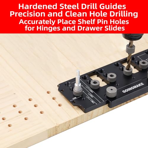 GOINGMAKE Shelf Pin Jig 1/4" and 5mm, Spliceable All Metal Cabinet Hardware Shelf Pin Drilling Jig, Woodworking Drill Guide for Straight Holes for Wobble-Free Shelves