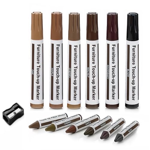 Furniture Repair Kit Wood Markers - 13 Markers & Wax Sticks with Sharpener