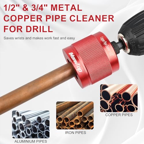 1/2" & 3/4" Metal Copper Pipe Cleaner for Drill, with 1/4" Hex Shank, Each Contains 2 Additional Brush Blades, for Copper Pipe Cleaning, Polishing, Paint and Rust Removal (Red)