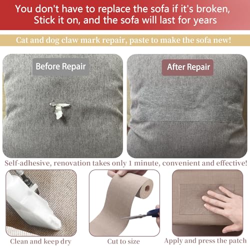 Gheeidau Linen Repair Tape 4x70 Inch Self-Adhesive Couch Patch Repair Fabric Patch for Furniture,Sofas,Cushion,Chairs,Bags,Linen Goods(Coffee) - color: Coffee