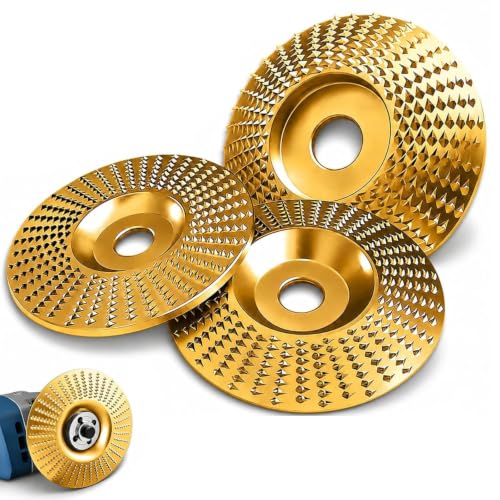 3PCS Angle Grinder Polishing Pad, Wood Grinding Disc Set for Angle Grinder, Tungsten Carbide Grinding Wheel Wood Carving for Cutting, Wood Sanding Polishing and Surface Finishing (Mix,Gold)