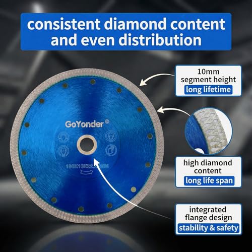 GoYonder Tile Blade 7 Inch, Super Thin Diamond Saw Blade for Cutting Porcelain Tiles, Granite Marble Ceramics (7"-Blue) - size: 7"