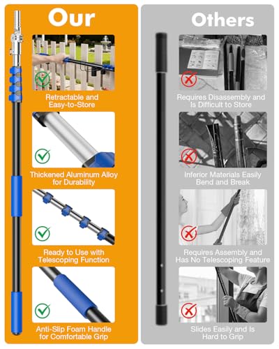 Telescoping Pole, 7-30 Ft with Joint Angle & Squeegee Adaptor, Aluminum Telescopic Paint Roller Extension Pole & Extendable Pole, Anti-Slip Foam Grip, Multi-Purpose Gutter Window Dust Cleaning Pole - size: 30 FT