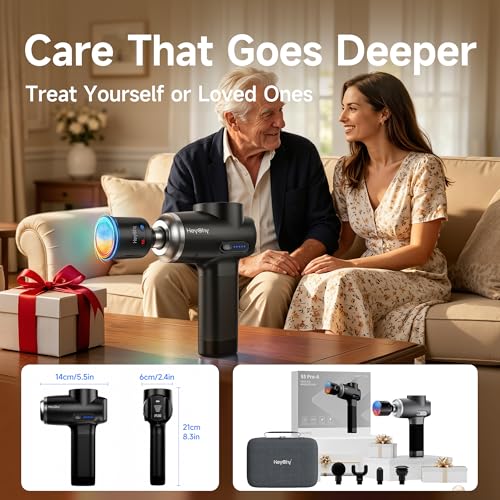 HEYCHY Massage Gun Deep Tissue, 5 Heads Muscle Massager with Heat and Cold - color: Classic Black