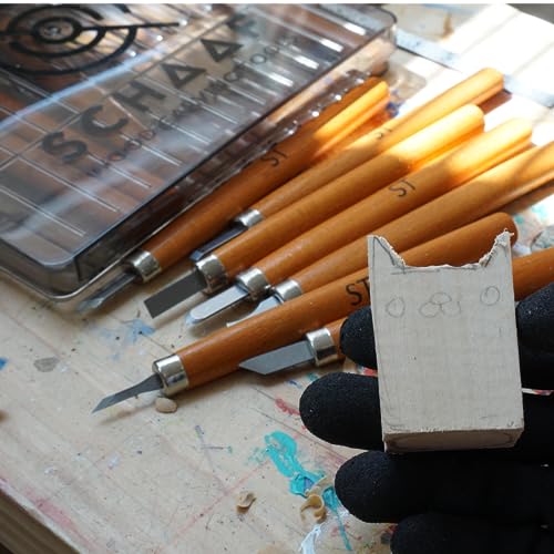 Schaaf Tools Wood Carving Kit, 12-pc mini chisel set, large handles