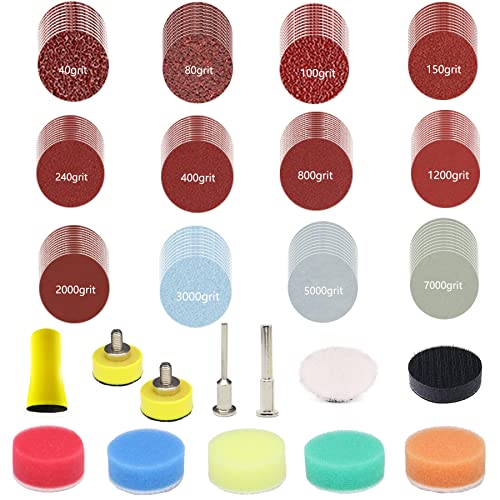 1inch Sandpaper 40-7000grit Sanding Disc with Shank Backer Plate and Soft Foam Buffering Pad Grinding Abrasive Sponge Sanding Disc Pad Kit for Wood Metal Mirror Jewelry Car 132PCS - style: 1inch-131pcs