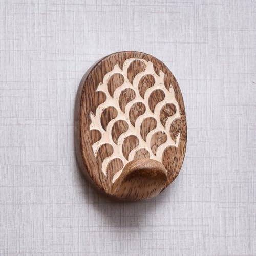 Indian Shelf 6 Pieces Wooden Adhesive Wall Hooks for Keys, Bags & Hats - color: Brown Style 5