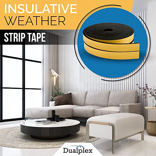 High Density Foam Weather Stripping Door Seal Strip Insulation Tape Roll for Insulating Door Frame, Window, Air Conditioner | Self Adhesive Sealing Weatherstrip (Black, 1/2 in x 1/4 in 30 Ft) - color: Black, size: 1/2 In x 1/4 In x 30 Ft