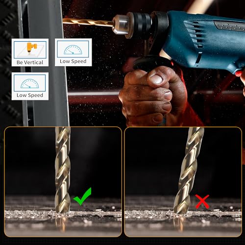 M35 Cobalt Drill Bit Set, 29Pcs High Speed Steel Twist Jobber Length Drill Bit Kit for for Hardened Metal, Stainless Steel, Cast Iron, Wood and Plastics with Index Storage Case, 1/16" - 1/2" - style: 29PCS