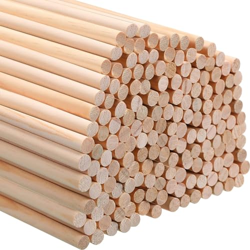 200 Pcs Dowel Rods Wood Sticks Dowel Rods Round Unfinished Wood Sticks for Crafts Long Home Party Decor DIY (1/4 x 12 Inch)