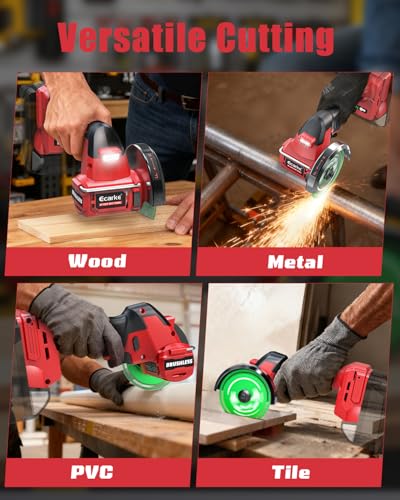Ecarke Cordless Cut Off Tool Compatible with Milwaukee 18V Battery, 4" Circular Saw Brushless Motor with Blades, 18000 RPM Mini Cut Off Tool Kit for Wood/Metal/Plastic/Tile/Stone Cutting(Tool Only)