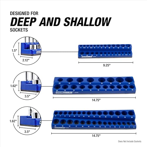 OEMTOOLS 22461 6-Pc Metric & SAE Magnetic Socket Tray Set Holds 143 Sockets | Magnetic Socket Organizer Tray, Non-Marring Rubberized Base, Clearly Marked Sizes, 1/4, 3/8, 1/2 Inch Sockets - style: Green and Blue