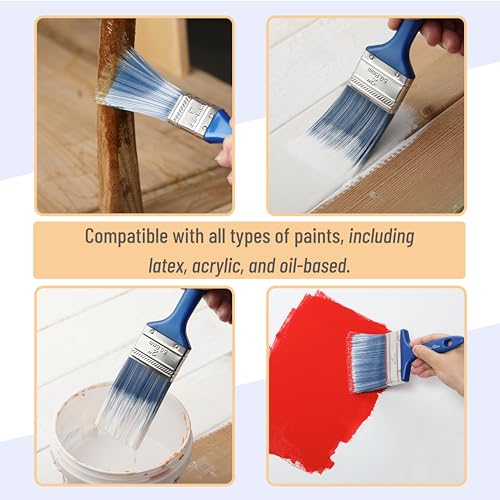 Bates- Paint Brushes for Walls, 5 Pack, Wall Paint Brushes(0.5"/1"/1.5"/2"/4"), Ergonomic Blue Handle