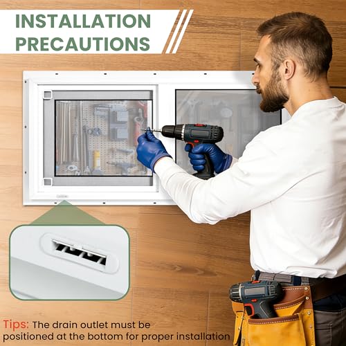Vinyl Basement Window, Bathroom Sliding Window 32" x 14" White | Double Pane Insulated Tempered Glass and Fiberglass Screen for Basement, Bathroom, Shed - size: 32x14 IN