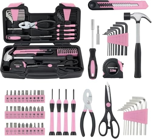 MARTCOLOR Pink Household Tool Set for Women with Storage Case, 58-Piece - color: Pink