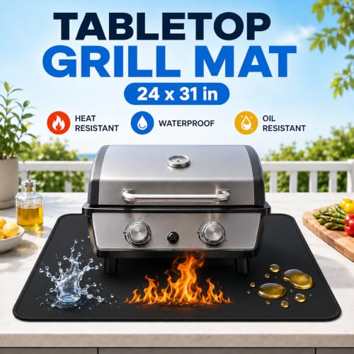 Heat Resistant Grill Mat for Countertop, 24 x 31 Inch Fireproof Waterproof BBQ Mat for Table and Countertop Protection, Fits Blackstone, Ninja, Gas Grills - size: 24*31inch