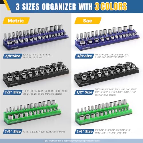 Magnetic Socket Organizer, 143-Socket Holder Tray Set| Strong Base