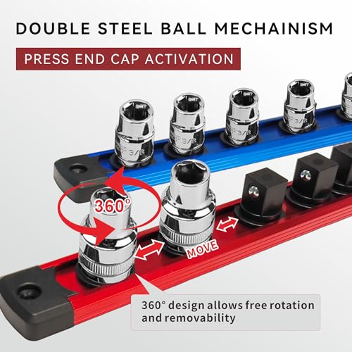 Magnetic Socket Holder Organizer 1/4" 3/8" 1/2" Socket Rail with 120 Clips