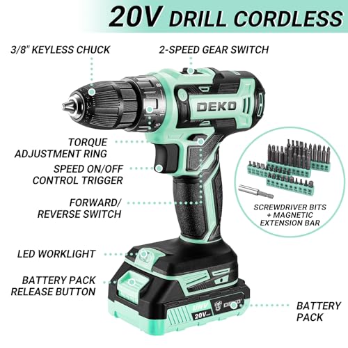 Drill Tool Kit Set: 20V Cordless Power Drill Tool Box with Battery Electric Drill Driver for Men Home Hand Repair Basic Toolbox Tools Sets Drills Case, Turquoise - color: Turquoise