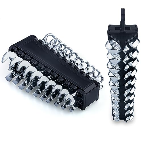 20-Piece Metric and SAE Premium Stubby Combination Wrench Set with Storage Rack | Metric 10mm to 19mm, SAE 5/16” to 7/8”, No Skipped Size | Cr-V Steel, Mirror Chrome Finish, Short Length and Slim Body - size: Metric and SAE Set