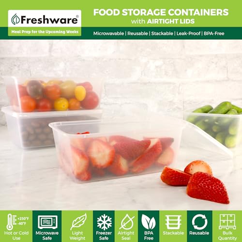 Freshware Food Storage Containers [50 Set] 34 oz Plastic Deli Containers with Lids, Slime, Soup, Meal Prep Containers, BPA Free, Stackable, Leakproof, Microwave, Dishwasher and Freezer Safe - color: Clear, size: 34 oz - 50 Set