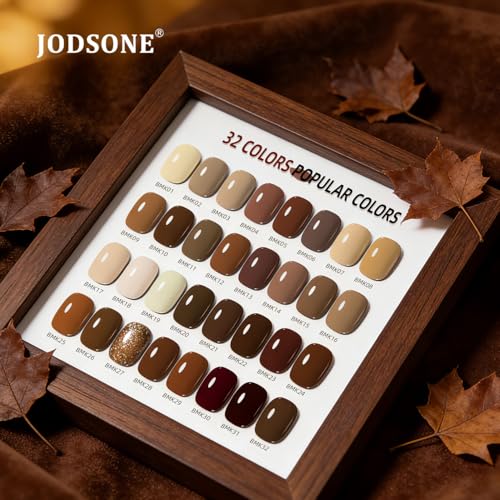 JODSONE 36Pcs Autumn Gel Nail Polish Set 32 Colors with 4 Functional | Base Coat Glitter & Matte Top Coat Nude Brown Gel Polish Set for Salon at Home DIY Nail Art - color: B31