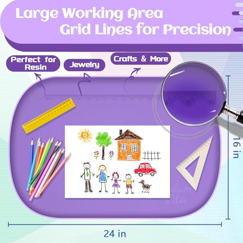 24"x16" Oval Silicone Mats for Crafts - Non-Slip Painting Mat with Raised Edges, Reusable Table Protector for Resin, Clay, Paint ，Playdough ，Jewelry-Making & Crafts Creation (Purple) - color: Purple
