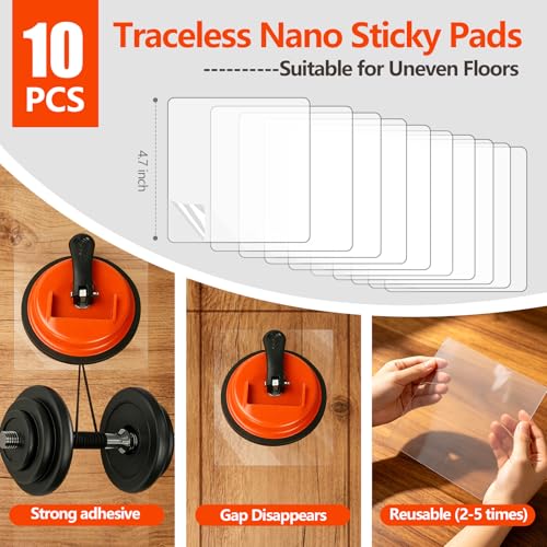 Floor Gap Fixer Tool, Heavy Duty Suction Cup Repair Laminate Flooring Gaps, Adjustable Leveling Setter with 10 Sticky Pads & 1 Rubber Mallet for Hardwood, Vinyl Plank, LVP & Tile Flooring Installation