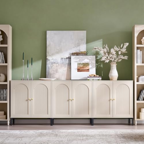 IFGET 92.63" W Modern Arched Sideboard Buffet Cabinet with Storage, Cream - color: Cream, size: 3 Pieces