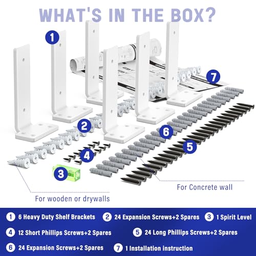 Goovilla Shelf Bracket, Floating Shelf Brackets 6 inch Long, 6 Pack, White - size: 6 Inch, style: White 6Pack