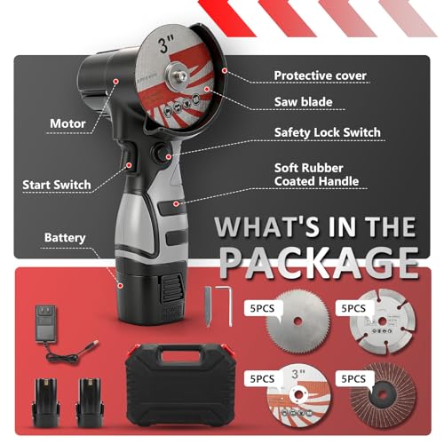 16.8V Mini Angle Grinder Cordless with 2 X 2Ah Battery & 20 Discs, 3 inch