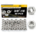 3/8-16 UNC Hex Nuts 60Pcs 304 Stainless Steel A2-70 Rustproof - size: SAE 3/8-16;60pcs