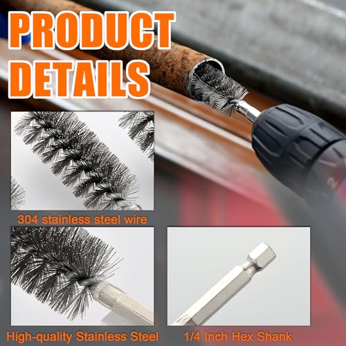 MAXMAN Wire Brush for Drill 6Pcs, Stainless Twisted Bristles, 1/4"Hex Shank