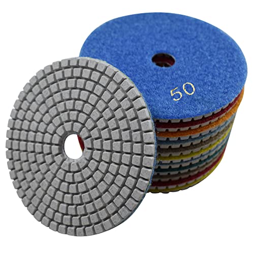7 Pcs Wet 4" Diamond Polishing Pads Set for Granite Marble Concrete Stone Polish - size: 4 Inch