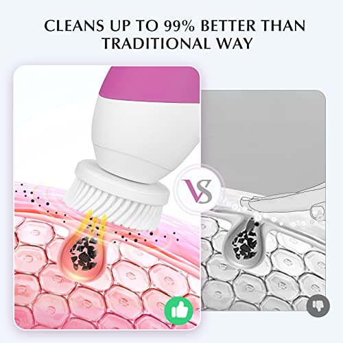 COSLUS Facial Cleansing Brush Face Scrubber, 2-in-1 Rotating Design - color: Bright Rose