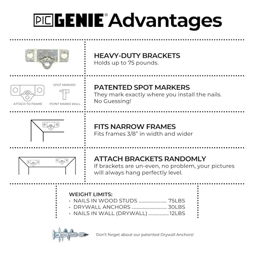 203-Piece Metal Picture Hanging Kit in Tackle Box, Hangs 14 Wooden Frames Up to 75 lbs, No Measuring Needed, Wall Picture Hangers with Drywall Anchors, Hardware, and Level - size: 14 Frames Up to 75 lbs
