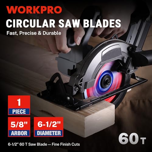 WORKPRO 6-1/2" Circular Saw Blade, 60T Fine Finish Wood Cutting | Trim & Smooth Finish Cuts, Thin Kerf Carbide Tipped ATB Teeth for Plywood, DIY Woodworking Projects, 1 Pack